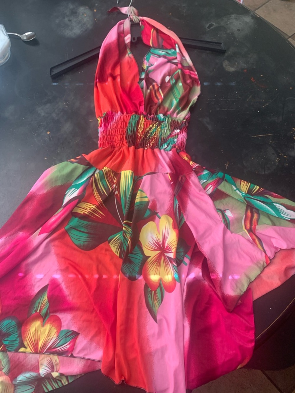 Tropical Halter Floral Dress in Pink and Red